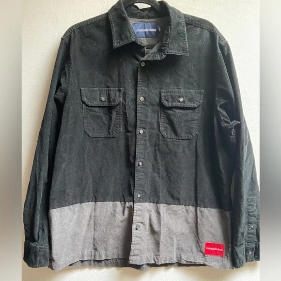 Calvin Klein Colorblocked Corduroy Button Up Shirt Sz L - Picture 2 of 8